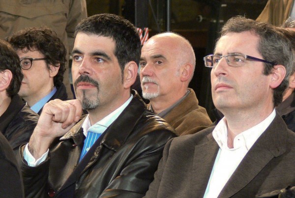Arantxa Tapia y Joseba Egibar en el acto político de la plaza Gaskuña del Antiguo