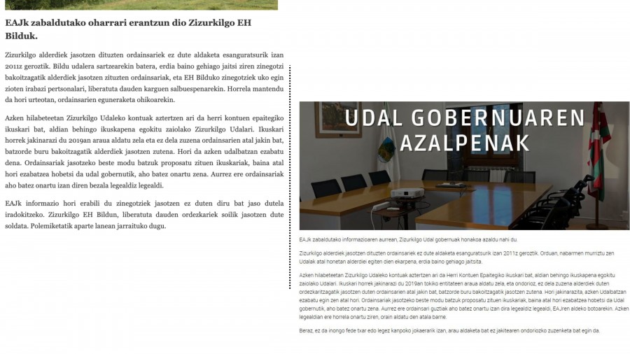 EAJ-PNV de Zizurkil denuncia la falta de imparcialidad del Ayuntamiento y el uso indebido de recursos en favor de EH Bildu